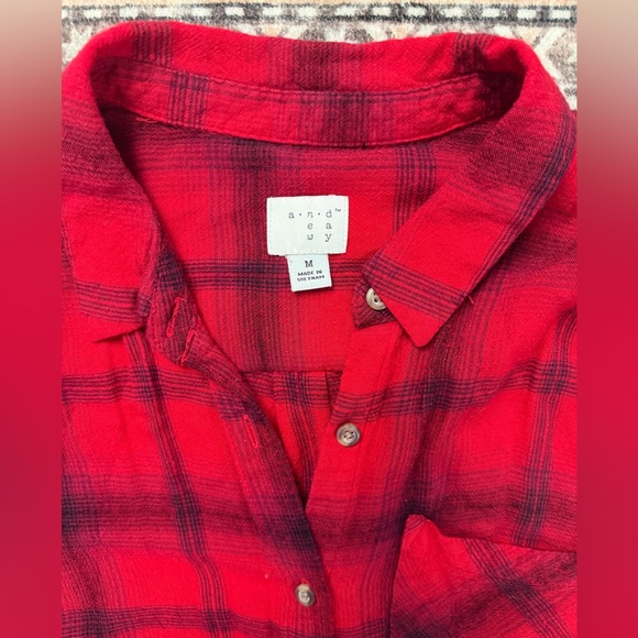 a new day Red Plaid Button Down Shirt in size Medium - Picture 2 of 2